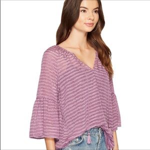 Kensie sheer ribbon bell sleeve top